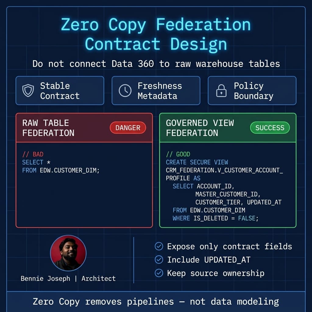 Zero Copy governed view contract design