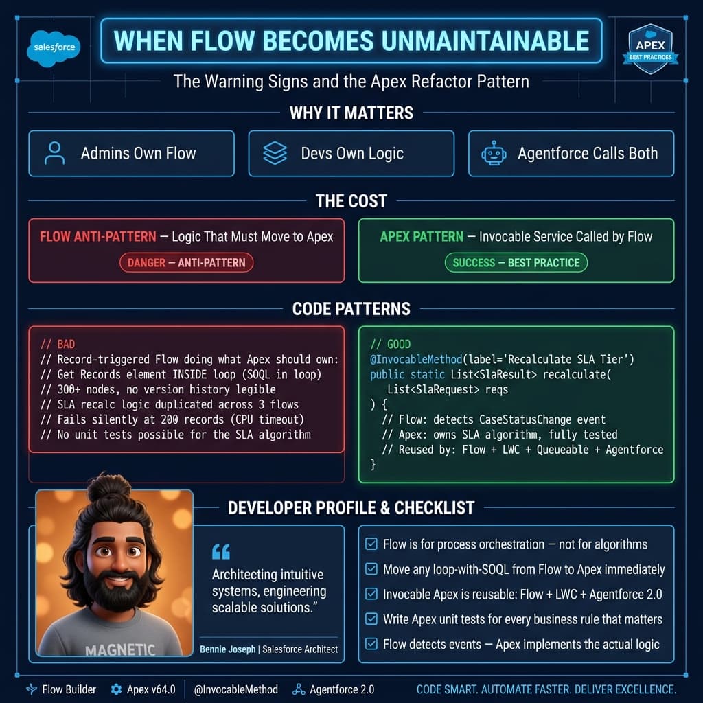 Flow vs Apex decision matrix: when to choose declarative Flow versus programmatic Apex for Salesforce automation in 2026