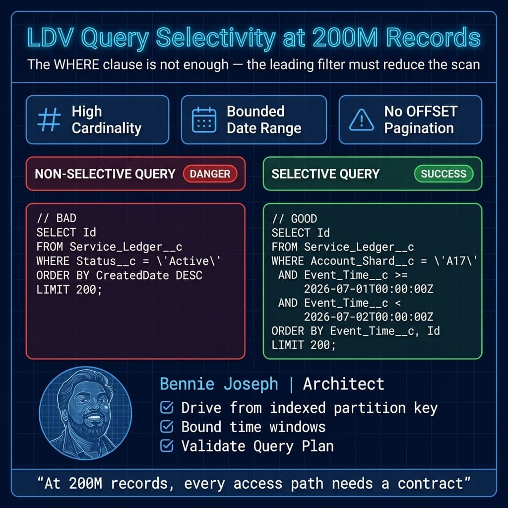 Selective and non-selective SOQL patterns for LDV