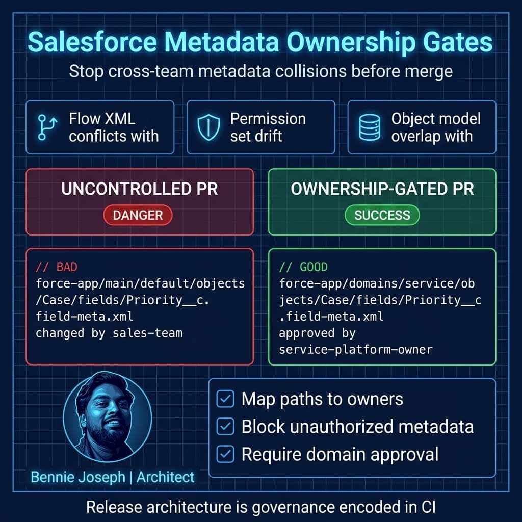 Metadata ownership gate preventing cross-team Salesforce conflicts