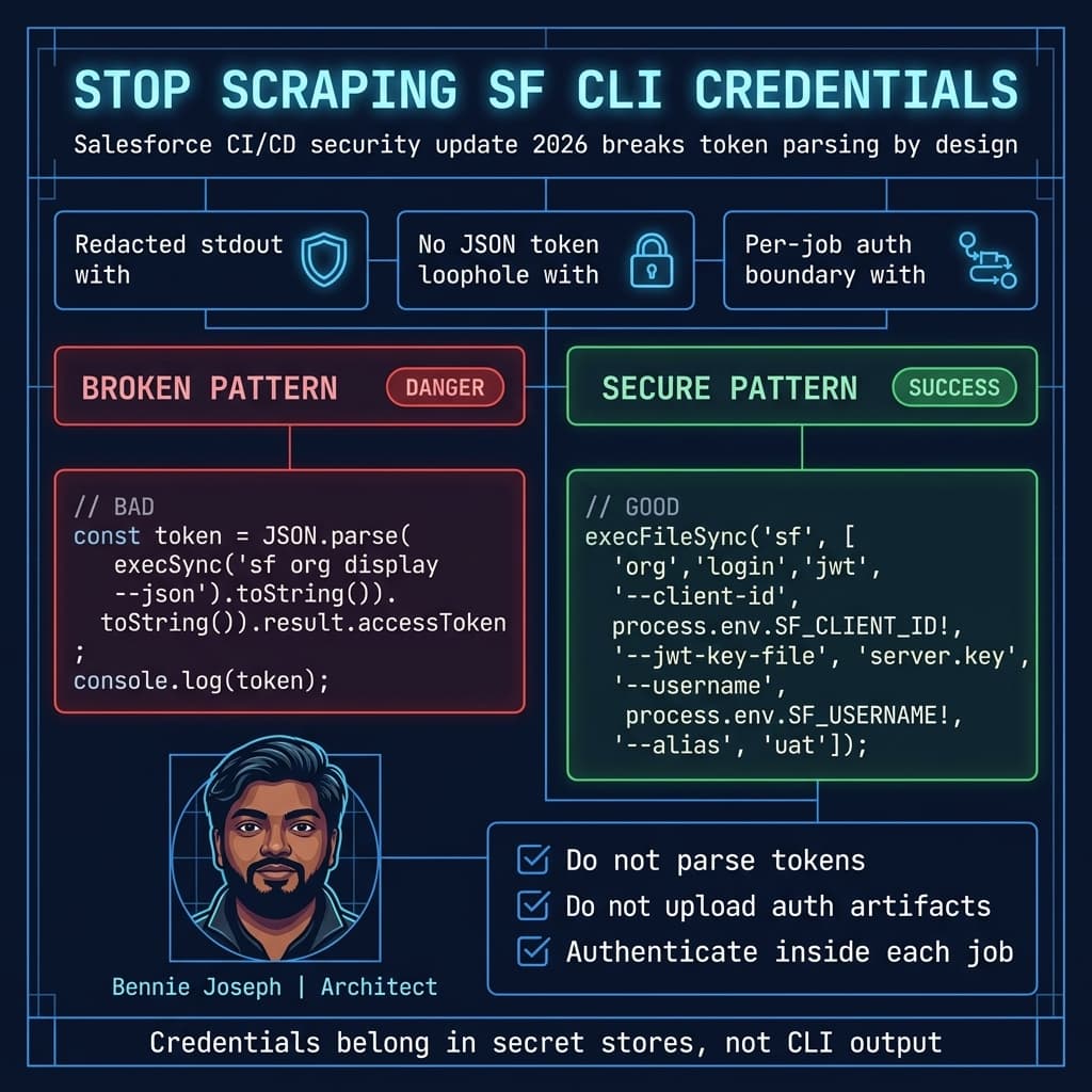 Bad and good sf CLI credential handling patterns