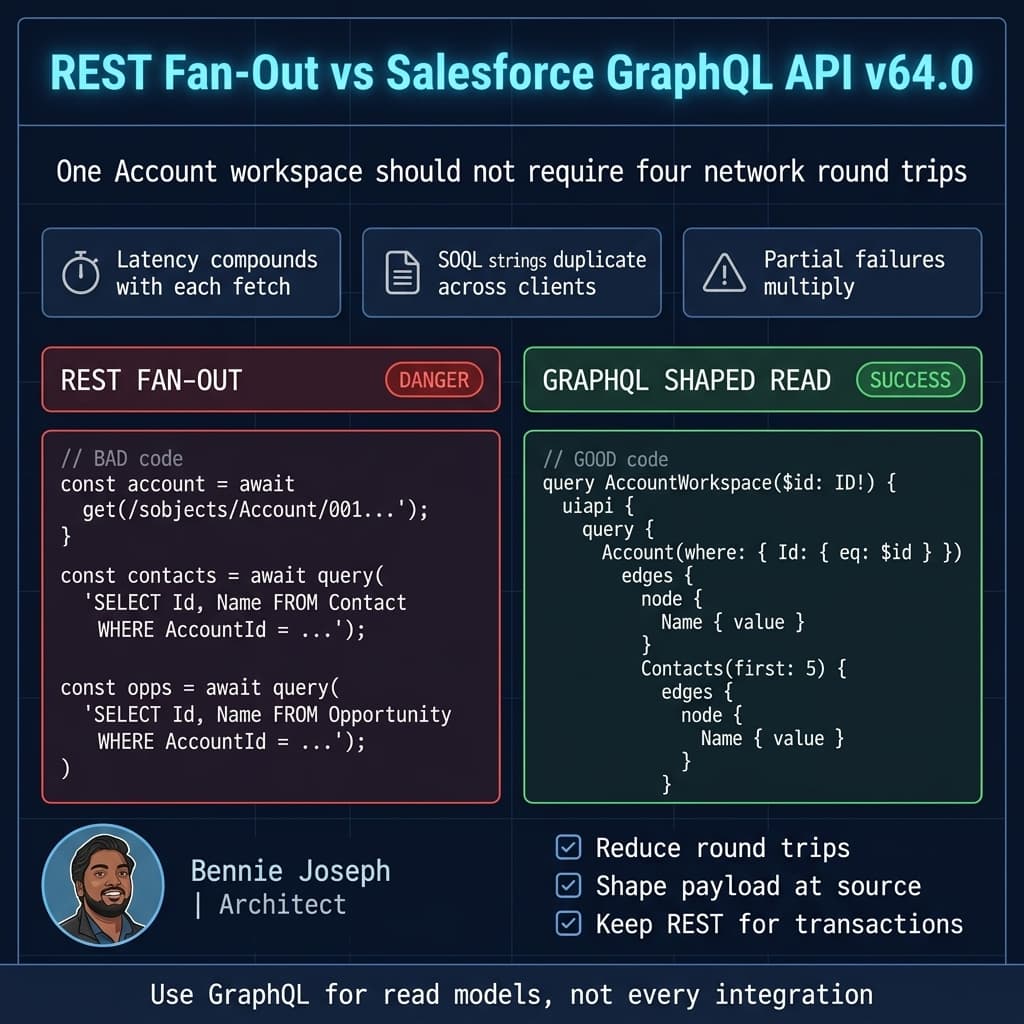 REST fan-out versus GraphQL shaped Account workspace query