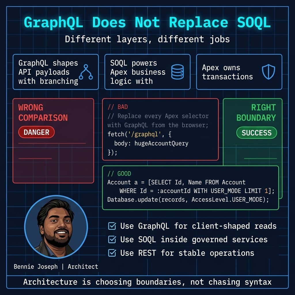 GraphQL and SOQL boundary diagram for Salesforce architects