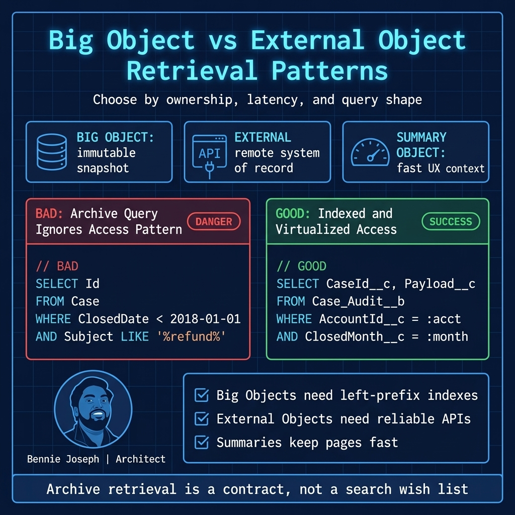 Big Object and External Object retrieval patterns with code examples