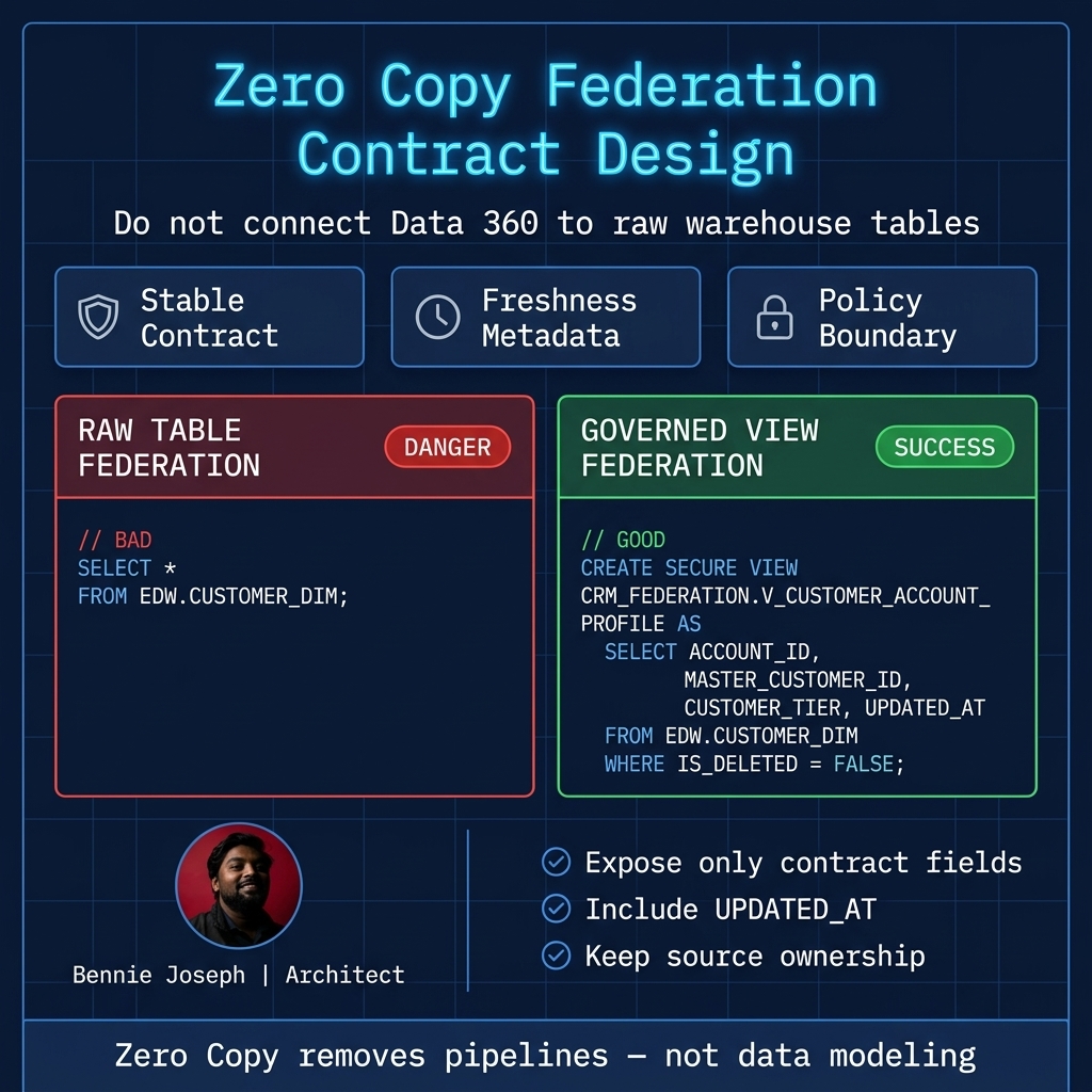 Zero Copy governed view contract design