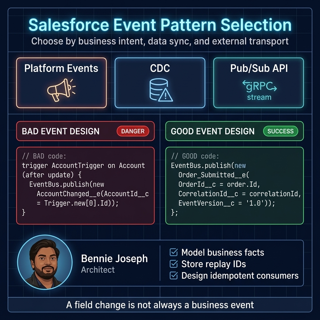 Event pattern selection for Platform Events CDC and Pub/Sub API