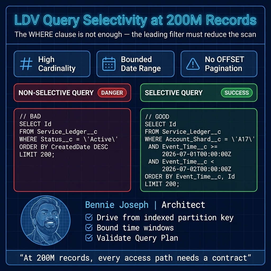 Selective and non-selective SOQL patterns for LDV