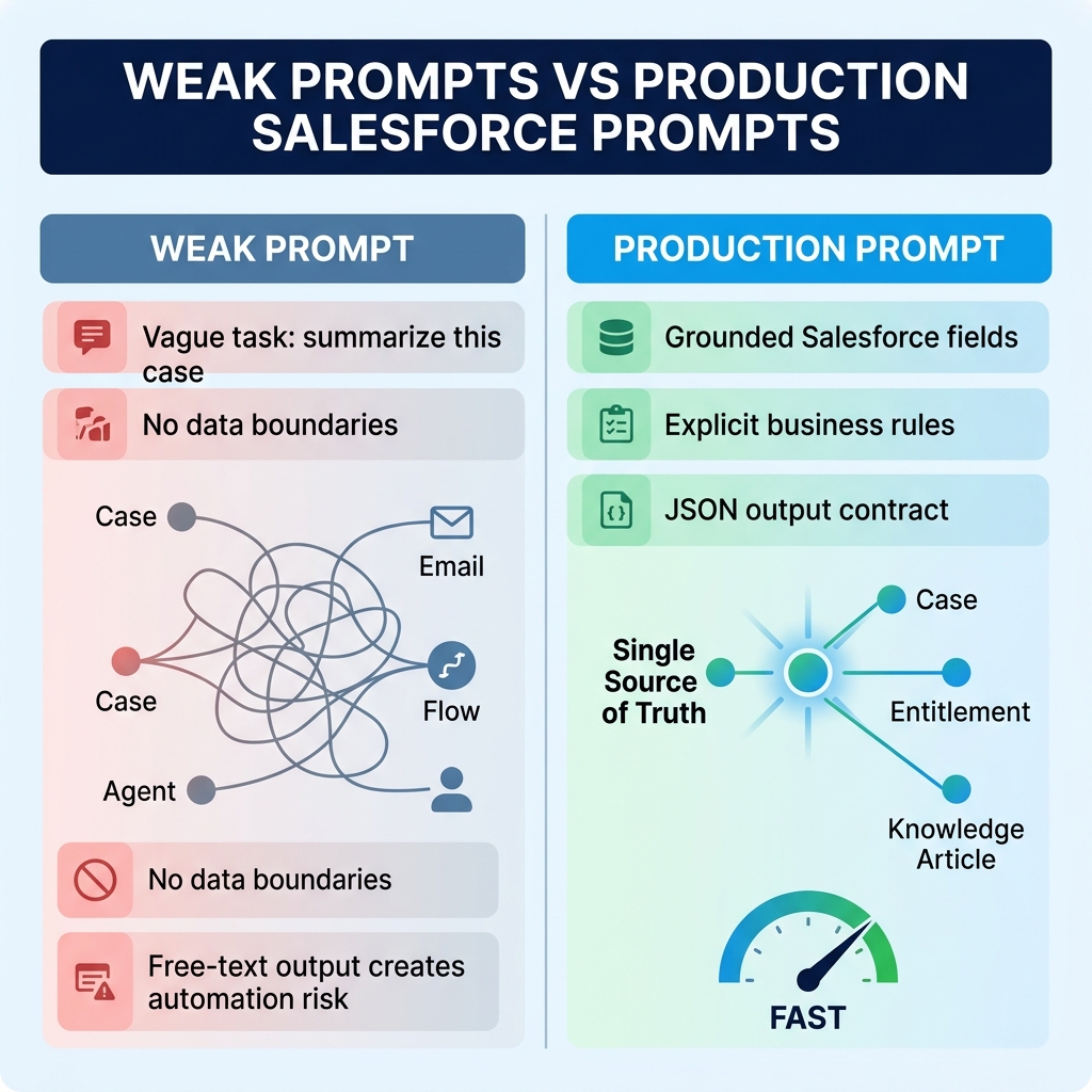 Weak prompts versus production Salesforce prompts comparison