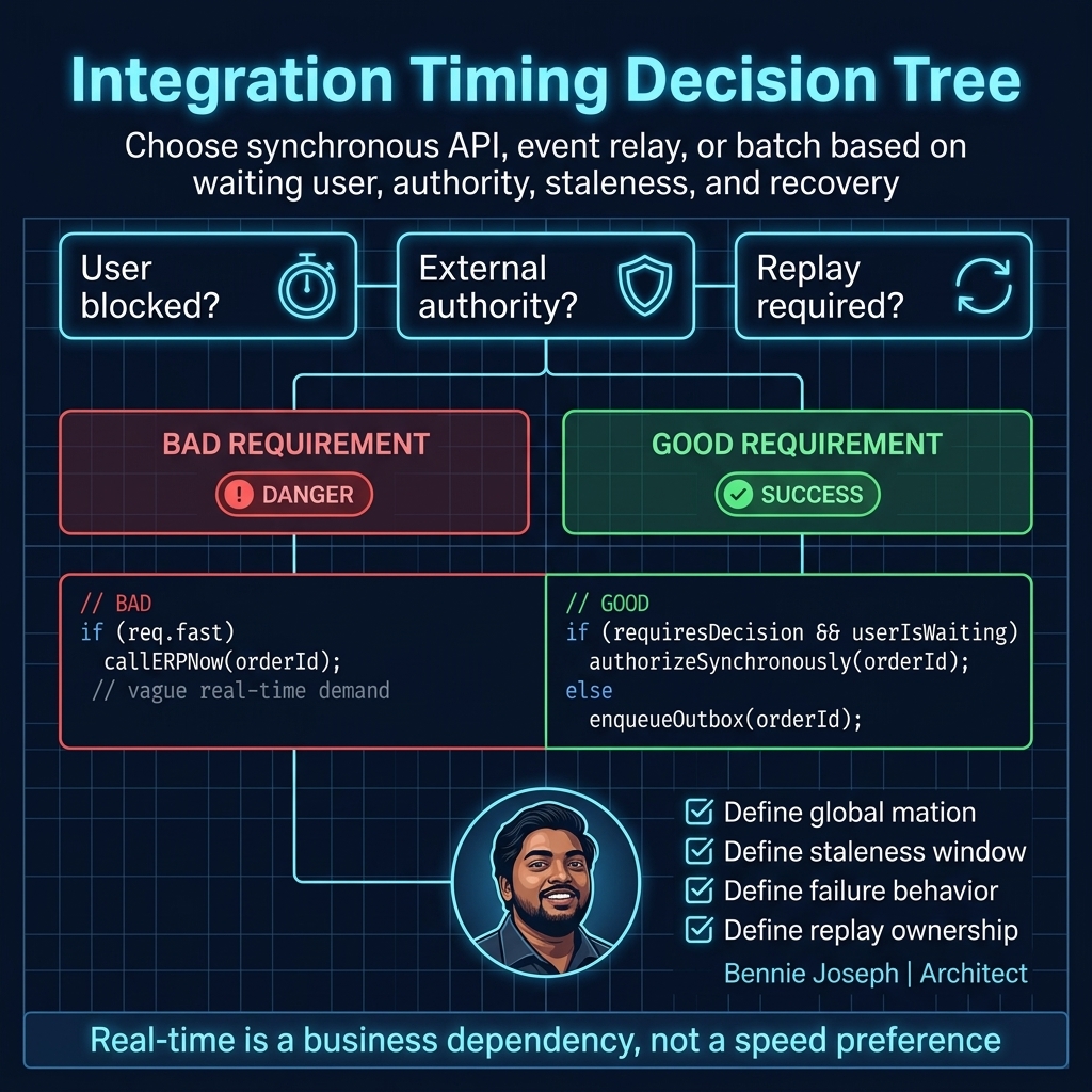 Integration timing decision tree with bad and good requirement examples