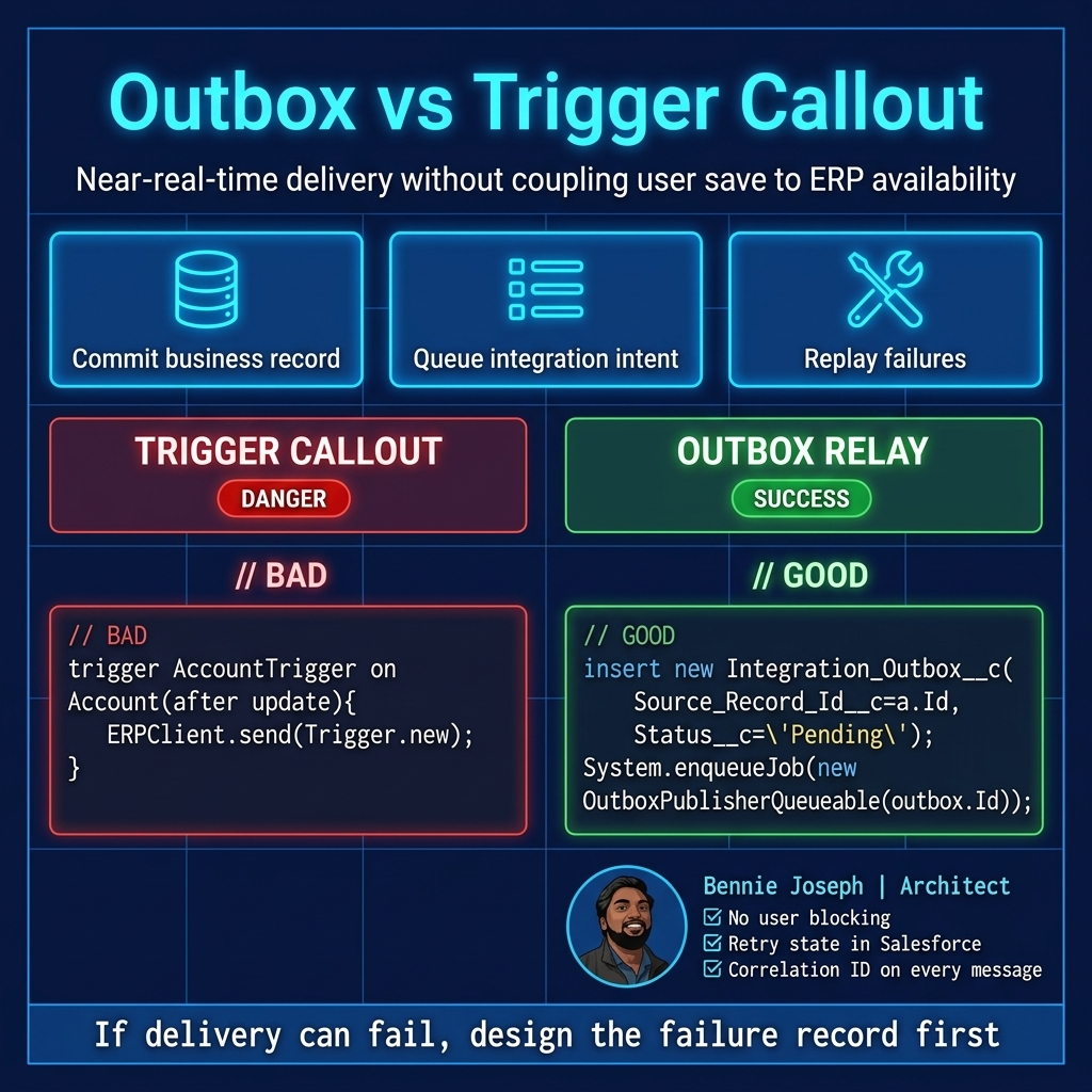 Outbox relay pattern compared with trigger callout anti-pattern