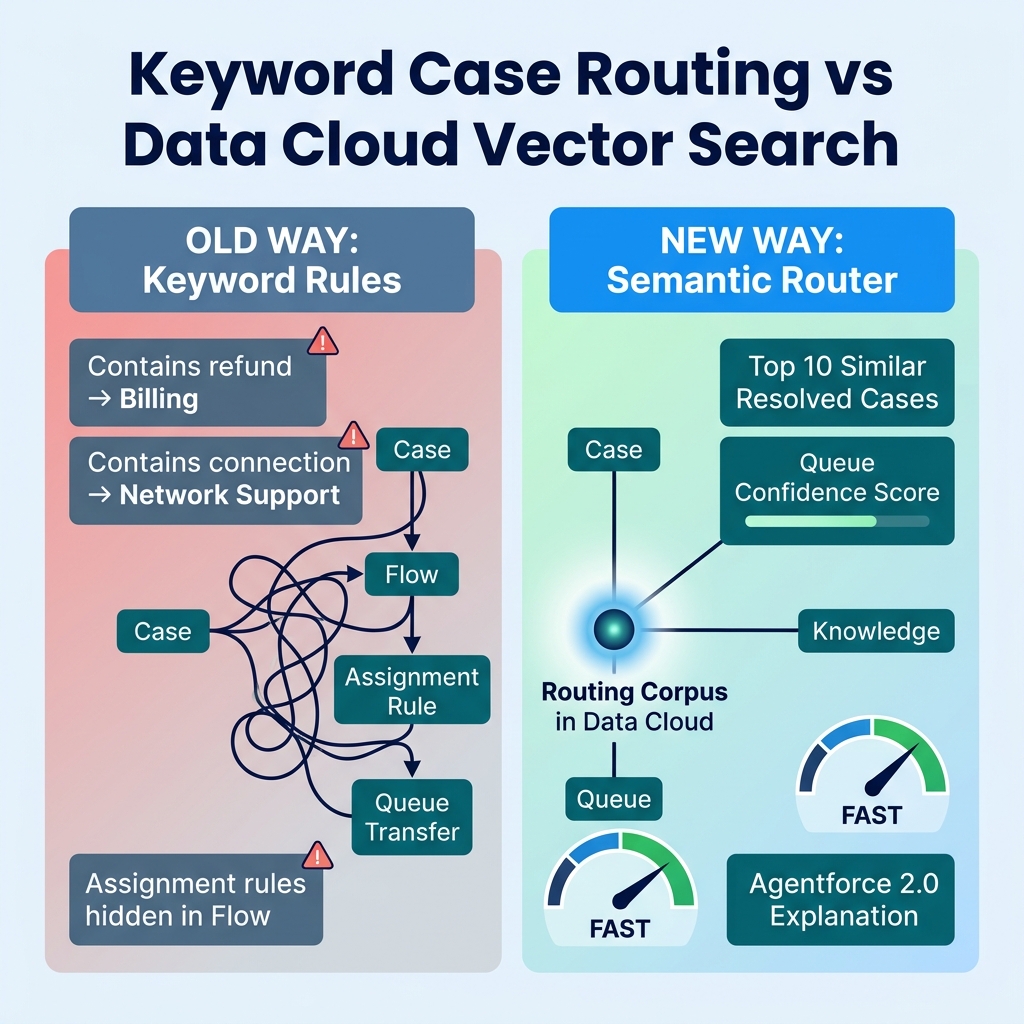 Keyword routing compared with Data Cloud vector search routing