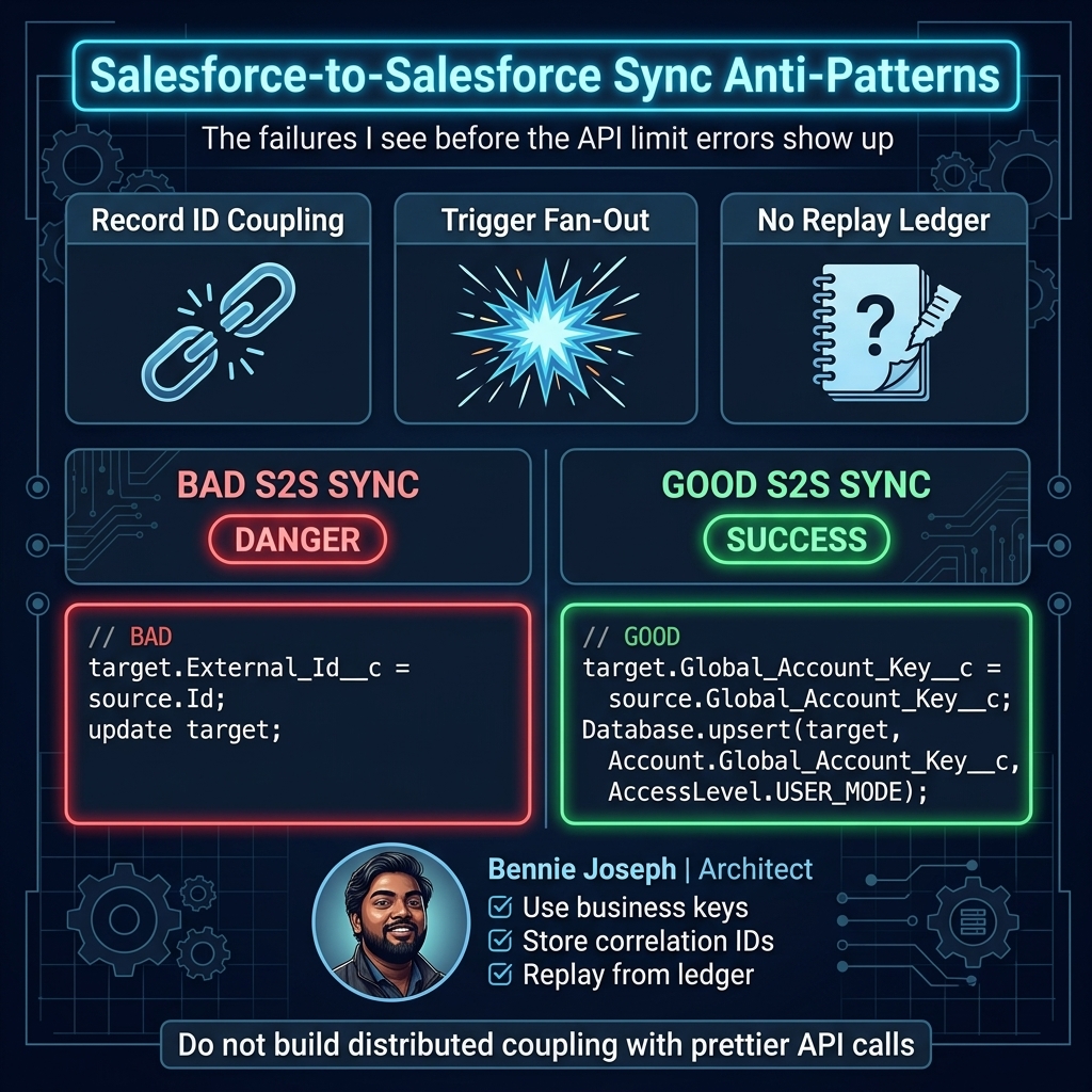 Salesforce sync anti-patterns comparing record ID coupling and business keys