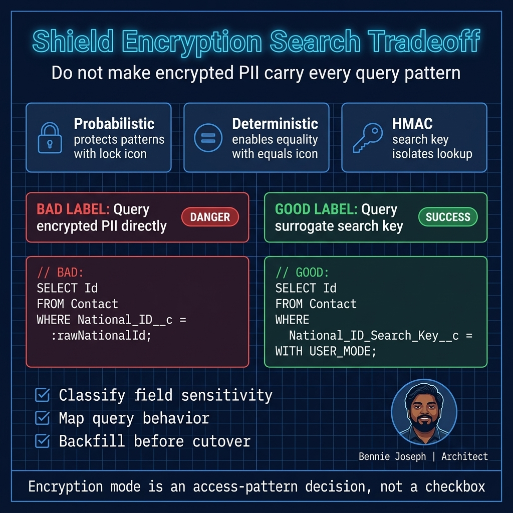 Encrypted field search pattern tradeoff