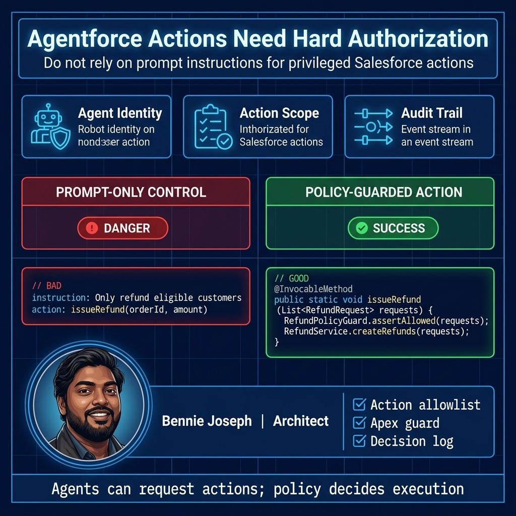 Agentforce action authorization guardrails